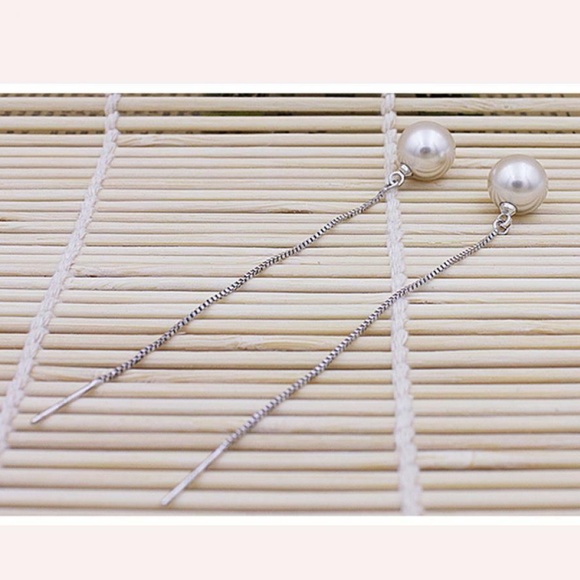 Long Drop/dangle Stud Freshwater Pearl earrings - Picture 7 of 8